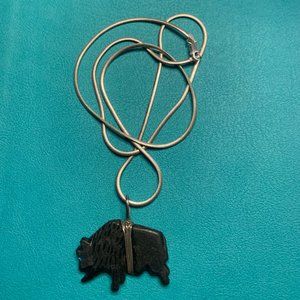 Vintage Zuni Jet Buffalo Fetish Pendant